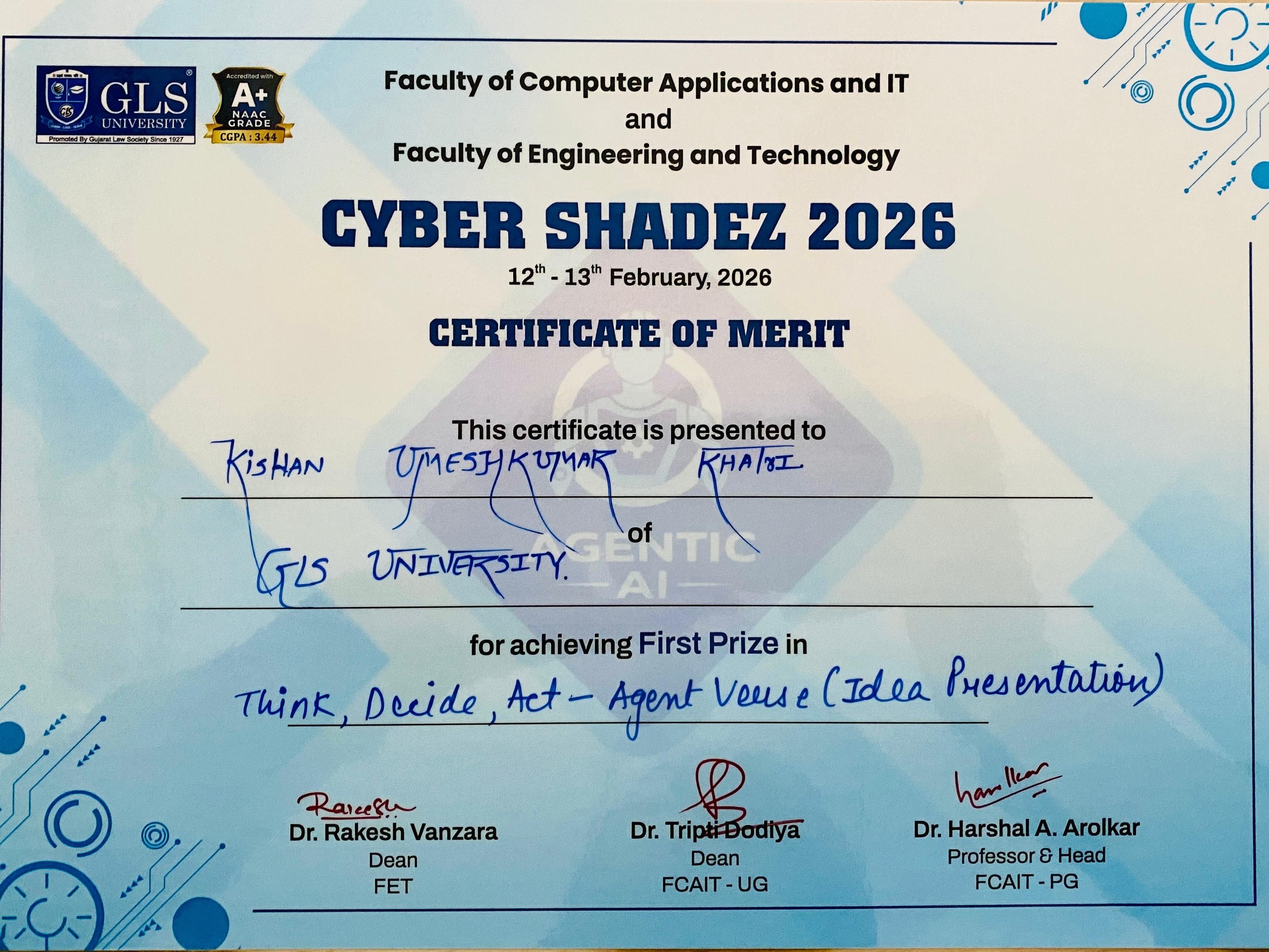 Kishan Khatri receiving the Academic Excellence Award